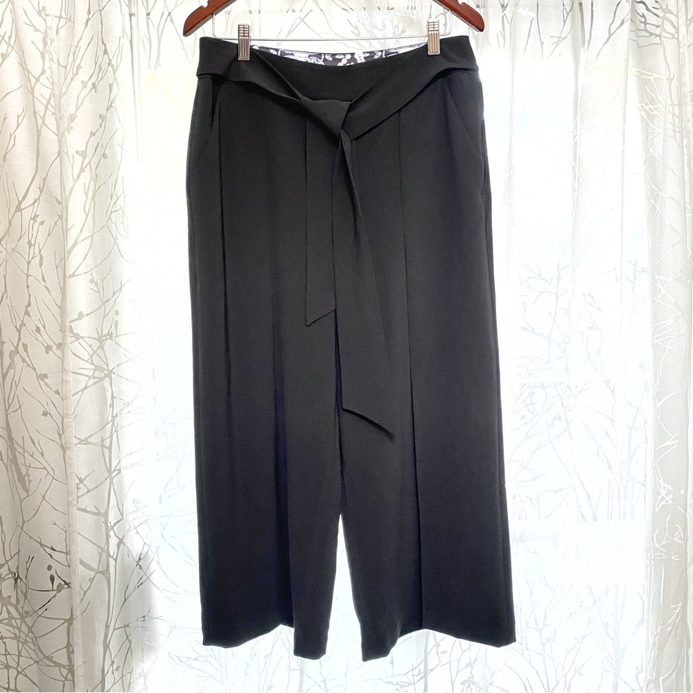 Ted baker black tie waist culottes high rise waisted wide leg crop cropped pants - Picture 3 of 14